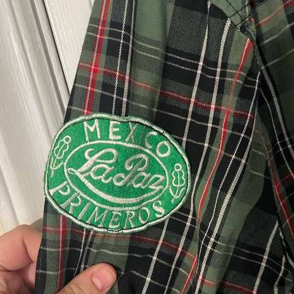 Rolling Paper with Patches Green Plaid Button Up Long Sleeve Shirt - Picture 3 of 11